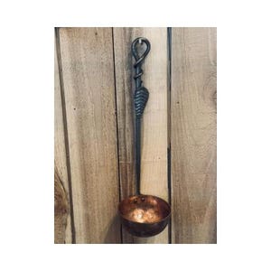 Hand Forged Solid Copper Ladle With Steel Leaf Handle