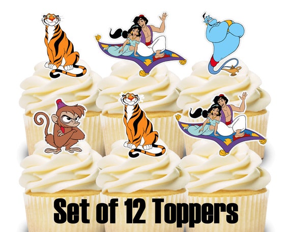 12 Cupcake Toppers Aladdin Theme Birthday Party Decorations Etsy