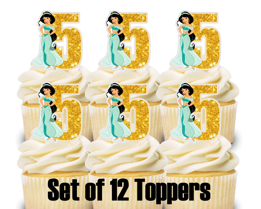 12 Cupcake Toppers PRINCESS JASMINE ALADDIN Theme Birthday Etsy