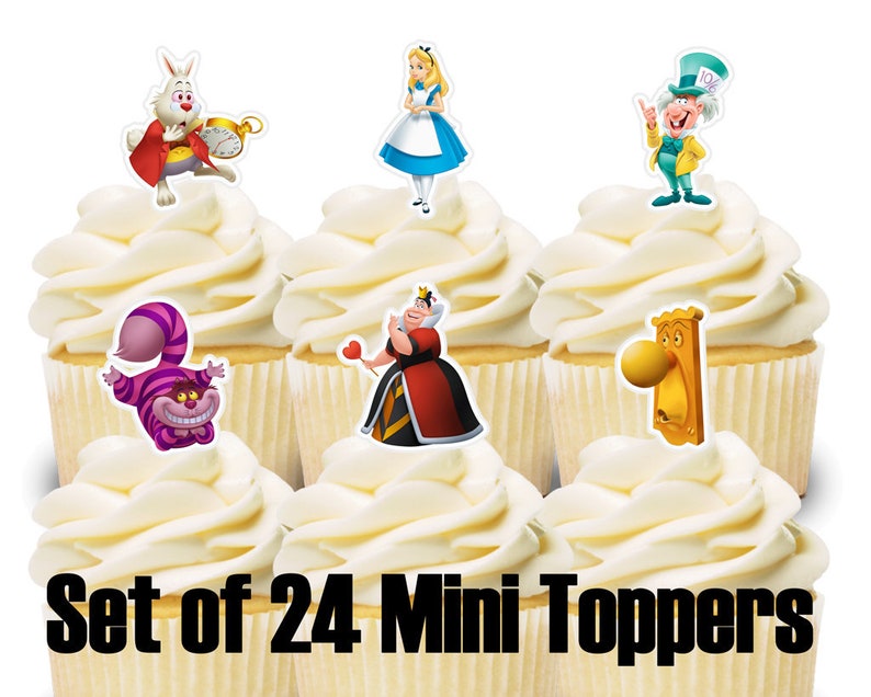 24 Mini Cupcake Toppers ALICE IN WONDERLAND Birthday Party Etsy