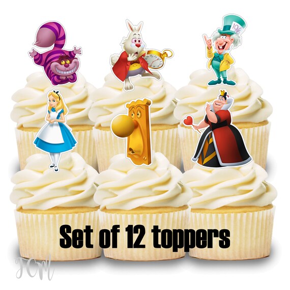 12 Cupcake Toppers Alice In Wonderland Theme Birthday Party Etsy