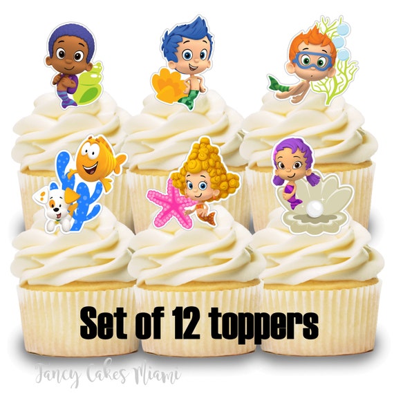 12 Cupcake Toppers Bubble Guppies Theme Birthday Party Etsy
