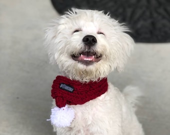 Dog & Puppy Winter Crochet Scarf * Pet Scarves for Winter Holidays * Chilly Christmas Clothes * Neck Warmer w/ Pom-Pom * Dogs and Cats Xmas