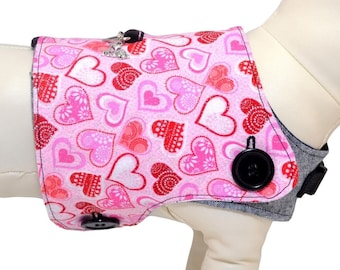 Valentine's Day Candy-like Hearts & Red Pink Rose's Universal I Love You Interchangeable Reversible Dog Pet Vest for PAWZLY Harnesses