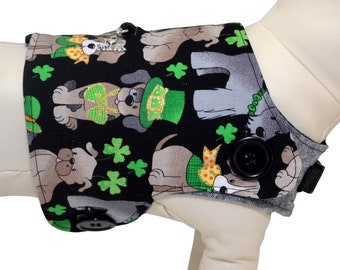 St. Patrick's Day Puppies & Lucky Gold 4-Leaf Clovers * Saint Paddy's Day * Interchangeable Reversible Pet Dog Vest for PAWZLY Harnesses