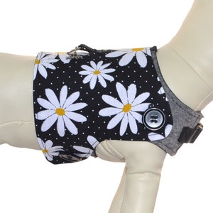 Simple Black & White Daisies w/ Golden Yellow Pod * Spring Summer Outfit, Interchangeable Reversible Pet Dog Cover for PAWZLY Harnesses