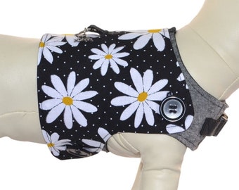 Simple Black & White Daisies w/ Golden Yellow Pod * Spring Summer Outfit, Interchangeable Reversible Pet Dog Cover for PAWZLY Harnesses