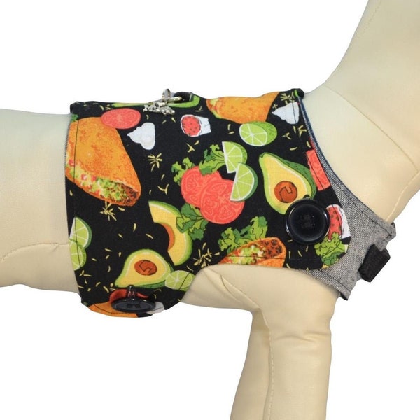 Cinco de Mayo Dog Harness Vest * Taco Tuesday * Guacamole w/ Hot Peppers & Salsa * PAWZLY Interchangeable Reversible Pet Dog Cover