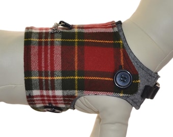 Red Green and Yellow Tartan Plaid Cover * Giant Pack of Happy Dogs and Pups * Interchangeable Reversible Pet Dog Vest for PAWZLY Harnesses