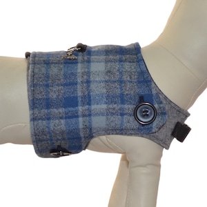 Blue and Gray Plaid with Pack of Adorable Puppy Faces * Bones & Paws * Interchangeable Reversible Pet Dog Vest for PAWZLY Harnesses