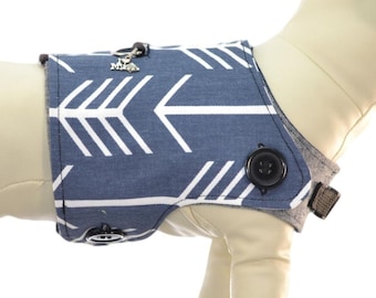 Modern Archer Flight of the Arrow * Navy Blue and White Stipes * Hipster Dog * Interchangeable Reversible Pet Dog Cover for PAWZLY Harnesses