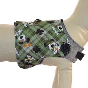 St. Patrick's Day Puppies w/ Plaid * Sparkly Gold & Green Clover * Irish Dog * Interchangeable Reversible Pet Dog Cover for PAWZLY Harnesses