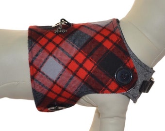 Red Black and Gray Plaid Cover * Cute Puppies on a Walk * Fire Hydrant Paws * Interchangeable Reversible Pet Dog Vest for PAWZLY Harnesses