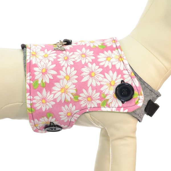 Spring Daisies Dog Harness Vest * Pink/Green * Seasonal Pet Outfit * Interchangeable Reversible Pet Dog Cover for PAWZLY Harnesses