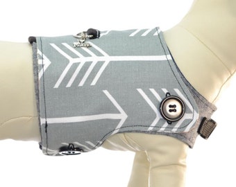 Flight of the Arrows w/ Tranquil Feathers * Modern Gray Archer Herringbone * Interchangeable Reversible Pet Dog Cover for PAWZLY Harnesses