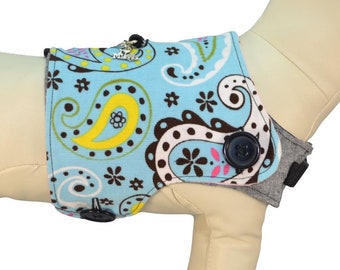 Light Blue Paisley and Pink Polka Dots Spring Summer Fashion Interchangeable Reversible Pet Dog Cover for PAWZLY Harnesses