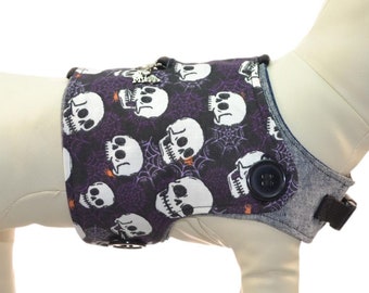 GLOW in the DARK Skulls Halloween Dog Harness Vest * Pumpkins w/ Polka Dots * Interchangeable Reversible Pet Dog Cover for PAWZLY Harnesses