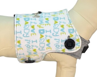 Funda reversible intercambiable para arneses PAWZLY con cachorros azules.