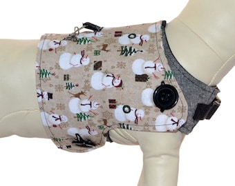 Yuletide Magic * Festive Snowmen with Christmas Trees * Holiday Dog Outfit * Interchangeable Reversible Pet Dog Cover for PAWZLY Harnesses