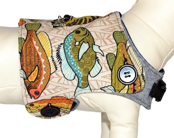 Let's go Fishin' Trophy Fish w/ Anchor Collection, Rustic Fishing Cabin Outfit Interchangeable Reversible Pet Dog Cover for PAWZLY Harnesses