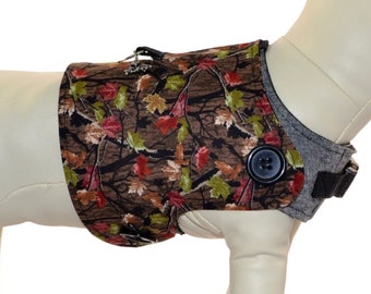 Woodland Escape Camouflaged Hunting Dog Outfit * Autumn Leaves Fall Foliage * Interchangeable Reversible Pet Dog Cover for PAWZLY Harnesses