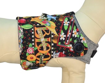 Mary Engelbreit Dog Harness * Marys Mottos * Cherries, Teapots, Flowers * Interchangeable Reversible Pet Dog Cover for PAWZLY Harnesses