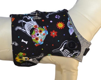 Dia de los Muertos Day of the Dead Sugar Skull Skeleton Dogs Halloween Scary  Interchangeable Reversible Pet Dog Cover for PAWZLY Harnesses