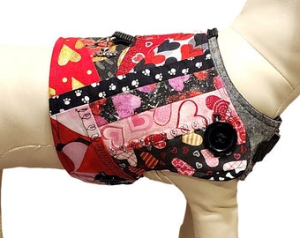 Valentine's Day Patchwork Dog Harness Cover * Hearts, Candy, Love * Interchangeable Reversible Pet Dog Cover for PAWZLY Harnesses