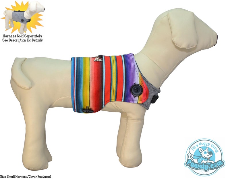 Chaleco de arnés para perros Poncho Serape mexicano * Huesos de perro coloridos para Señor, Señora y Señorita * Cubierta reversible intercambiable para perros para mascotas PAWZLY imagen 3