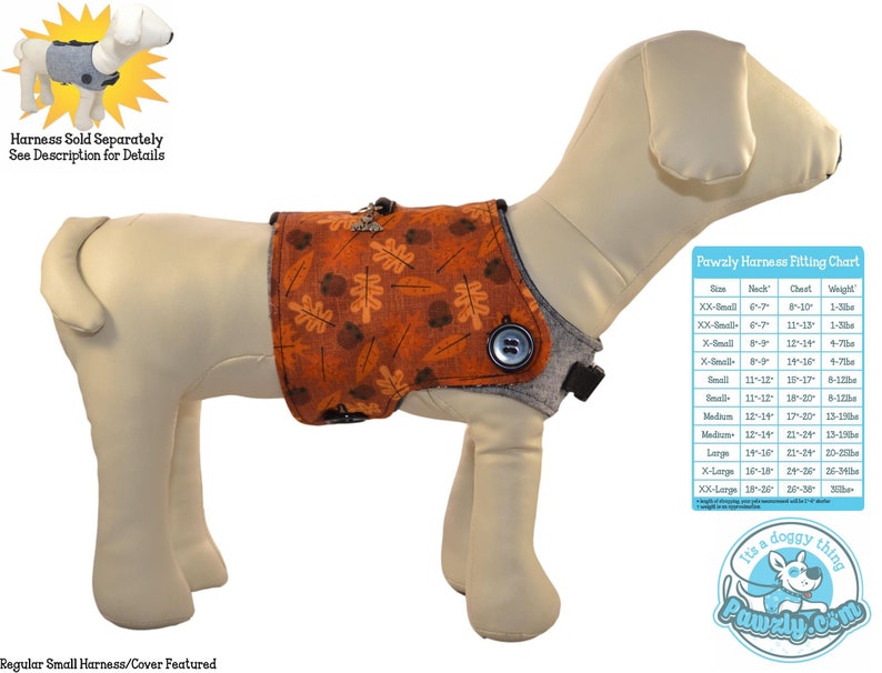 A Thanksgiving Pumpkin Harvest w/ Fall Acorns Autumn Leaves Dog Harness Vest Interchangeable Reversible Pet Dog Cover for PAWZLY Harnesses image 3