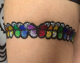 Plus Size Garter Rainbow Butterfly Garter Pride Wedding Rainbow Wedding Rainbow Garter Custom Garter Pride Garter
