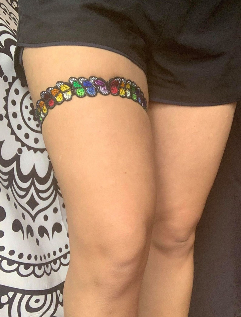 Plus Size Garter Rainbow Butterfly Garter Pride Wedding Rainbow Wedding Rainbow Garter Custom Garter Pride Garter
