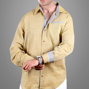Camisa de algodón hecha a mano para hombre / Khadi / Ecológica / / Divine Ray - (1057-2)