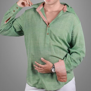 Camisa de algodón hecha a mano para hombre / Khadi / Ecológica / / Divine Ray - (1043-2)