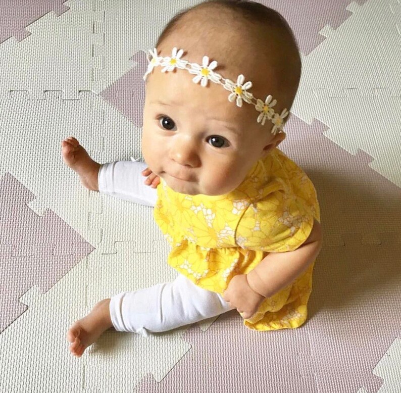Newborn Flower Crown Baby Headband Newborn Headband Newborn Bow New Baby Flower Crown Daisy Flower Headband Daisy Headband