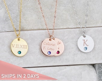 One of a Kind Necklace Set Initial Disc Necklace Jewelry Gift Gold Disc Necklace Dainty Birthstone Necklace Tiny Birthstone Necklace
