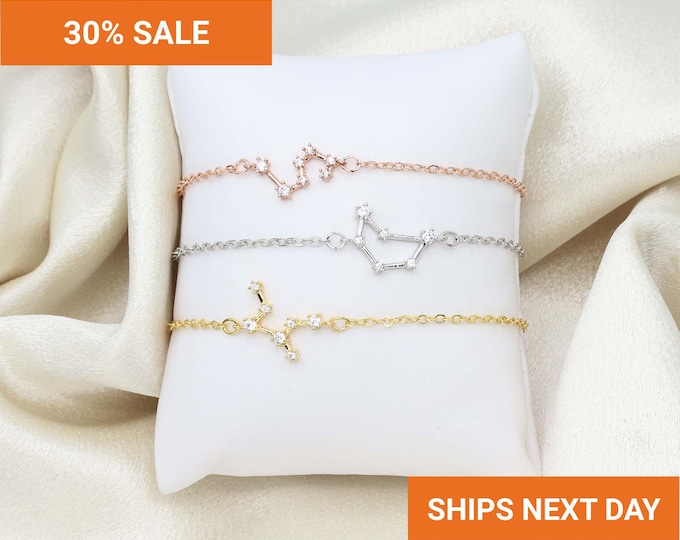 Dainty Constellation Bracelet, Zodiac Sign Jewelry, Star Sign Bracelet, Celestial Birthday Gift for Her, Best Friend Bracelet, FB-40