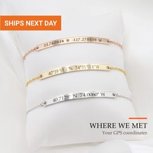 Personalized Coordinate Bracelet, Engraved GPS Coordinates, Waterproof Long Distance Gift, Anniversary Gift for Girlfriend, FB-20