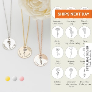 Combined Birth Flower Necklace Sterling Silver, Bouquet, Family Necklace Gift for Mom, FN-149