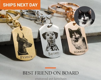 Custom Dog Cat Portrait Keychain, Personalized Pet Photo Dog Tag, Waterproof Pet Memorial Gift for Dad, Photo Keychain, FKC-34