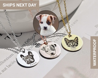 Custom Pet Photo Engraved Necklace, Pet Memorial Gift Sterling Silver, Cat Necklace, Pet Portrait, Pet Loss Gift, Handmade Jewelry, FN-154