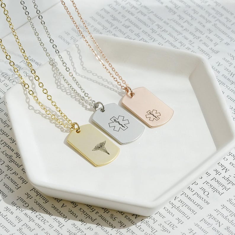 Personalized Medical ID Necklace, Autism Necklace, Dementia Necklace, Diabetic Necklace, Medical Jewelry, Medical Prescription Necklace image 2
