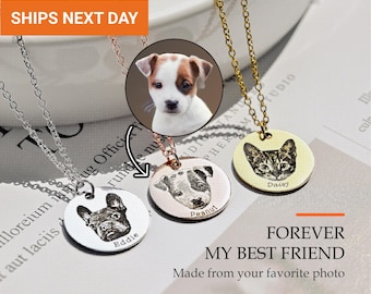 Custom Pet Photo Necklace, Engraved Dog Cat Portrait from Photo, Waterproof Pet Memorial Jewelry, Pet Loss Sympathy Gift for Her, FN-154
