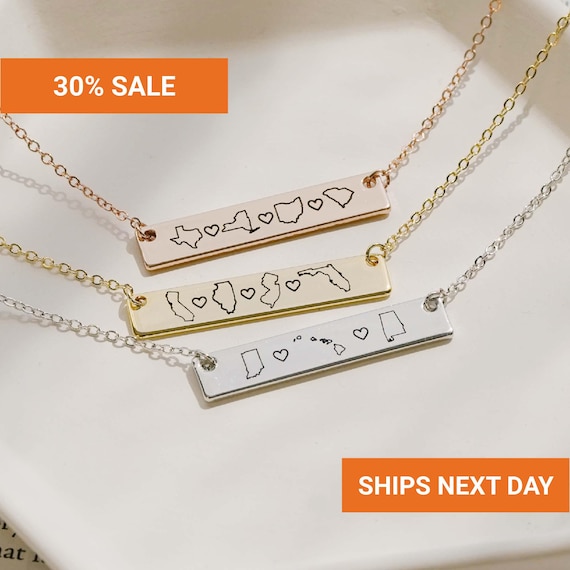 Multiple State Necklace for Long Distance, Custom States Countries Pendant, Waterproof Friendship Family Jewelry, Graduation Gift, FN-147