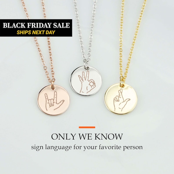 Personalized Sign Language Necklace, ASL Hand Sign Pendant, Best Friend Necklace, Sister BFF Friendship Gift, Middle Finger Jewelry, FN-119