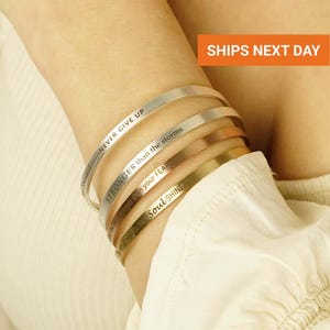 Inspirational Cuff Bracelet, Mantra Bracelet, Custom Bracelet for Women, Motivational Quotes, Stackable Bracelets, FB-52