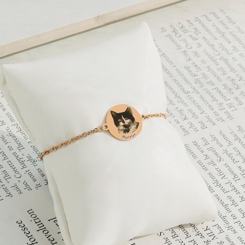 Custom Pet Portrait Bracelet, Pet Memorial Gift, Engraved Pet Photo Jewelry, Pet Adoption Gift, Pet Photo Bracelet, FB-63 image 5