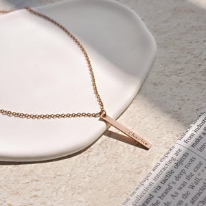 Personalized Family Name Necklace, Vertical Bar Necklace, Kids Name Jewelry, Engraved Mom Gift, Mothers Day Gift for Her, FN-22 image 4