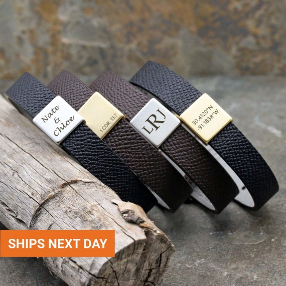 Personalized Mens Bracelet Custom Leather Bracelet Braided  Etsy