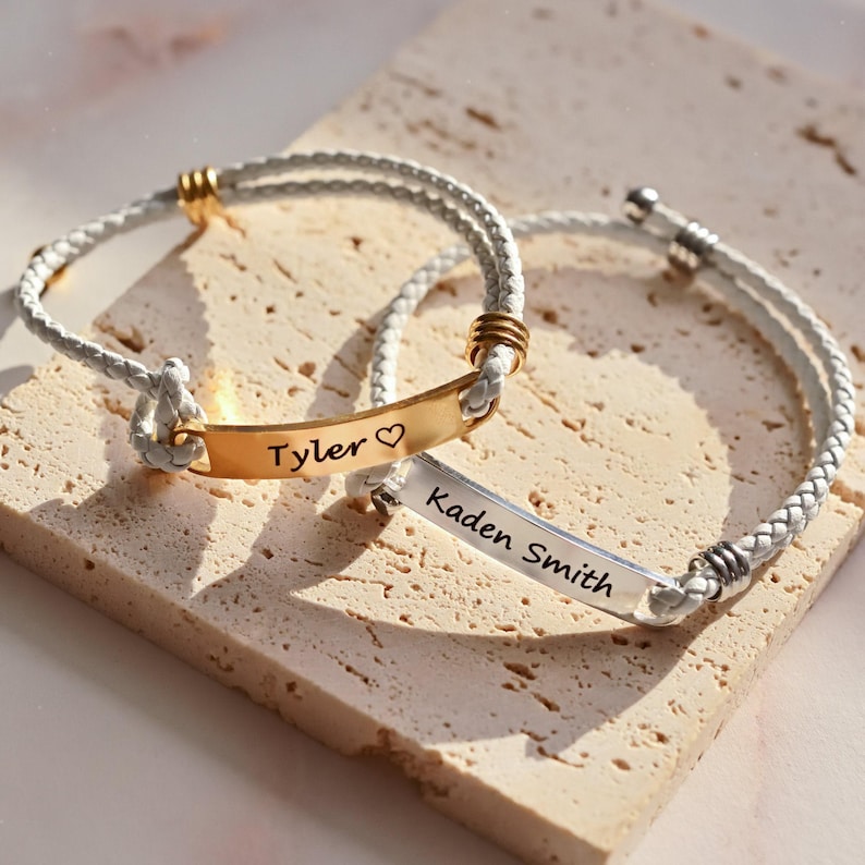 Pulsera de cuero grabada: Regalo de San Valentín para novio, pulsera trenzada personalizada, FB-25 imagen 6